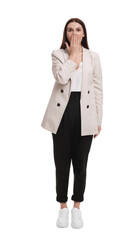 Canvas Print - Beautiful emotional businesswoman in suit on white background