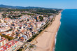 Townscape of Canet de Mar, Maresme region, Catalonia, Spain. View of sea coast and beach.