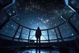 Fototapeta  - At a high - tech observatory, an astronomer peers through a giant telescope into the star - studded sky. Generative AI
