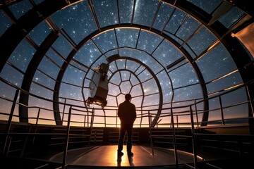 Wall Mural - At a high - tech observatory, an astronomer peers through a giant telescope into the star - studded sky. Generative AI