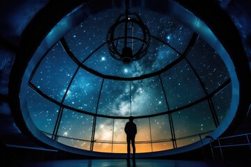 Wall Mural - At a high - tech observatory, an astronomer peers through a giant telescope into the star - studded sky. Generative AI