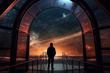 Wall Mural - At a high - tech observatory, an astronomer peers through a giant telescope into the star - studded sky. Generative AI