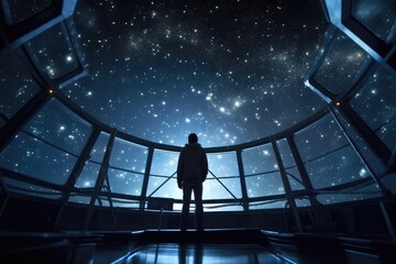 Wall Mural - At a high - tech observatory, an astronomer peers through a giant telescope into the star - studded sky. Generative AI