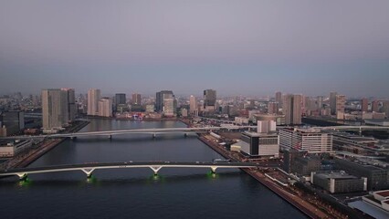 Canvas Print - 都市の夕景　空撮