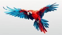 Beautifully Red Parrot Macaw Bird In Color Transparency Isolated On White Background