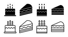 Cake Icon Set Illustration. Cake Sign And Symbol. Birthday Cake Icon