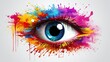An eye with vibrant and abstract paint splatters