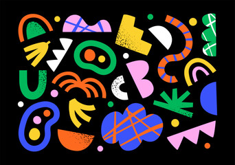 set of colorful abstract shape doodle. creative collage shapes collection. funny drawing, geometric 
