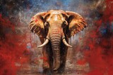 Fototapeta Dziecięca - Elephant  form and spirit through an abstract lens. dynamic and expressive Elephant print by using bold brushstrokes, splatters, and drips of paint.  Elephant raw power and untamed energy
