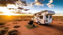 Camper In The Vast Landscapes Of The Australian Outback Generative Ai