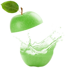 green apple crop water splashes isolated