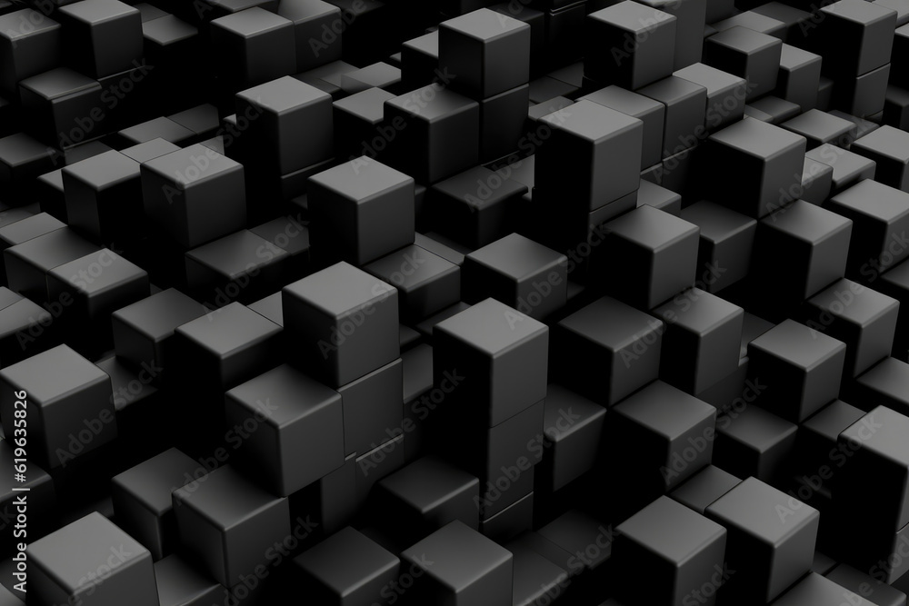 Random shifted black cube boxes block background. Dark abstract cubes ...