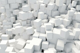 Fototapeta Przestrzenne - Random shifted white cube boxes block background. White abstract cubes background. Generative AI