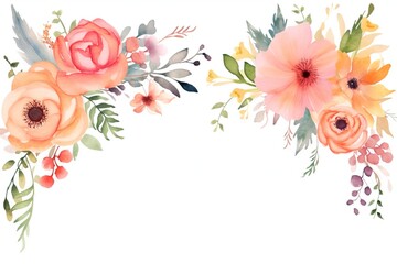 Wall Mural - flowers in watercolor frame flower frame