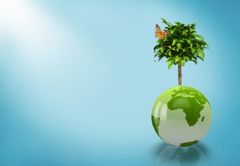 Tree growing on globe Earth on background