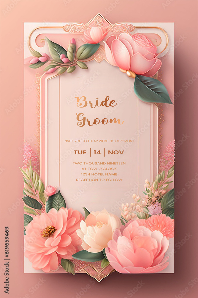 Floral and luxury wedding invitation card template design. Psd, ai ...
