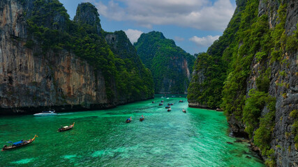 Summer vacation and Travel concept at Phi leh Lagoon at koh Phi Phi lay island in Krabi, Thailand