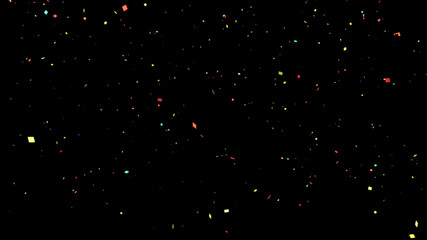 Poster - Colorful confetti on black background. Decorative elements for various festivals and events.