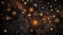 Many Fluctuating Fractals Arranged On A Black Background, In The Style Of Caras Ionut, Vray Tracing, Cute And Dreamy, Subtle Surface Decoration, / Generative AI