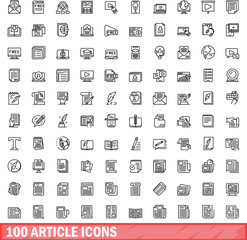 Sticker - 100 article icons set. Outline illustration of 100 article icons vector set isolated on white background