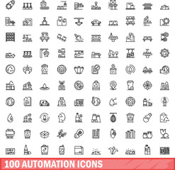 Canvas Print - 100 automation icons set. Outline illustration of 100 automation icons vector set isolated on white background