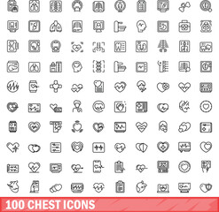 Sticker - 100 chest icons set. Outline illustration of 100 chest icons vector set isolated on white background