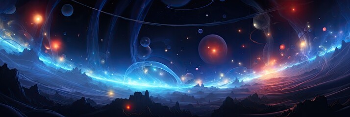 Wall Mural - abstract space vortex black hole. alien lights and swirling speed of light. glowing orbs infinity sy