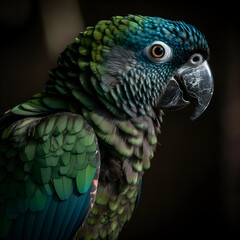 Wall Mural - Portrait of a beautiful parrot. close-up. dark background