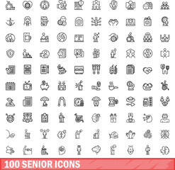 Wall Mural - 100 senior icons set. Outline illustration of 100 senior icons vector set isolated on white background