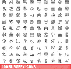 100 surgery icons set. Outline illustration of 100 surgery icons vector set isolated on white background