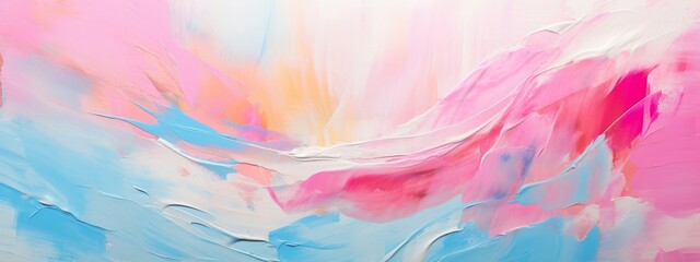 Poster - Abstract pastel color stain brushstroke background banner illustration - Pink blue art oil and acrylic smear blot canvas painting wall texture pattern (Generative Ai)