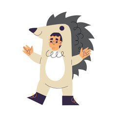 Wall Mural - Little Boy Character Wearing Hedgehog Animal Costume Having Fun Vector Illustration