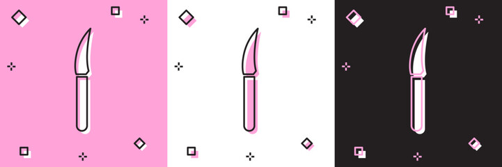 Wall Mural - Set Knife icon isolated on pink and white, black background. Cutlery symbol. Vector Illustration