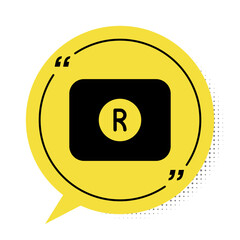 Sticker - Black Record button icon isolated on white background. Rec button. Yellow speech bubble symbol. Vector