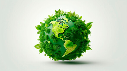 Green earth day on isolated white background. Care for the environment and ecology. Resources that are sustainable, renewable, and green. Generative AI