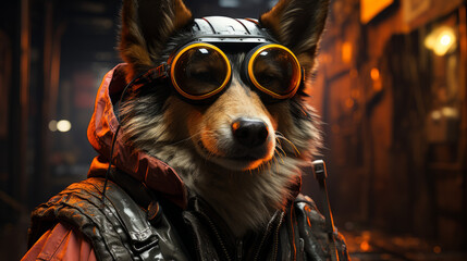 Poster - portrait of a wolf in combat suit, cyberpunk husky, generative ai