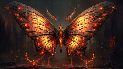 Wall Mural - fire background, fire butterfly on black background, generative ai