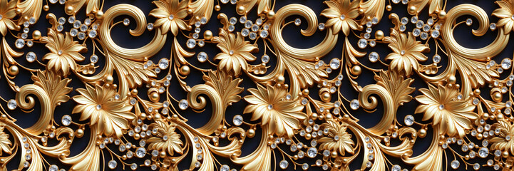 Wall Mural - Seamless elaborate gold filigree pattern