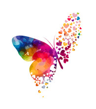 Abstraction Beautiful Butterflies Colored From Hearts. Vector Illustration. Happy Valentine's Day. Vector Illustration