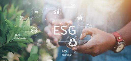 ESG concept, energy environment of sustainable and ethical natural gas business networking on green background.
