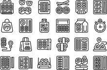 Sushi To Go Icons Set Outline Vector. Food Box. Meal Takeout