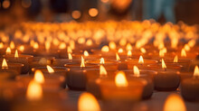 Burning Candles In Church, Many Burning Candles In Shallow Depth Of Field, Generative Ai