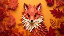 Red Fox In The Autumn, Paper Cut Art Paper In Shape Of Fox, Generative Ai