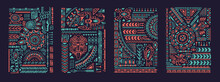 Ethnic Tribal Posters Set. Ancient Aztec Tribe Wall Arts. Mexican Cards, Vertical Decorations With Navajo Shapes, Lines, Traditional Symbols, Maya Elements. Flat Vector Illustrations In Boho Style