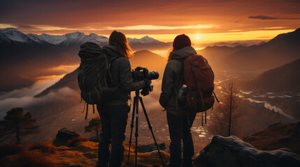 Wall Mural - silhouette of a couple in the mountains, generative ai