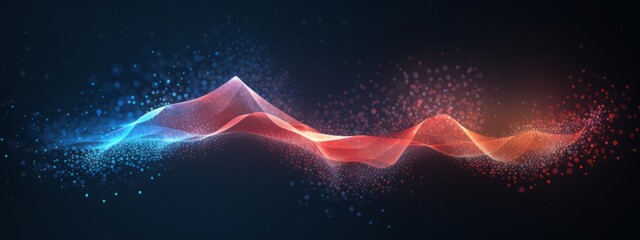 Aufkleber - Texture of abstract future technology lines with dots connection mesh background banner illustration 3d - Connection digital data and big data concept. Digital datail dark blue red Generative Ai