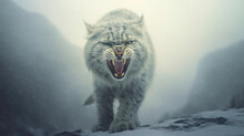 Lion In The Snow, Snow Mountain Cat Growling Face, Generative Ai