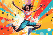 © yuruphoto - A jumping woman on colorful background. Generative AI