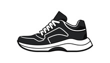 Sports Shoes, Sneakers Black Icon, Flat Design On White Background. Vector Illustration