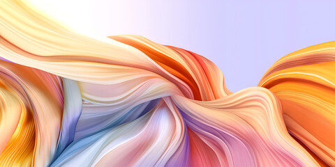 Wall Mural - Beautiful silk flowing swirl of vibrant gentle calming colourful cloth background. Mock up template for product presentation. 3D rendering. copy text space
